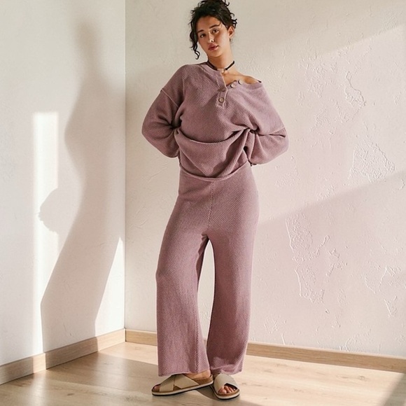 Free People Other - FREE PEOPLE BEACH HAILEE SWEATER SET HENLEY PULLOVER & WIDE LEG PANT size XS